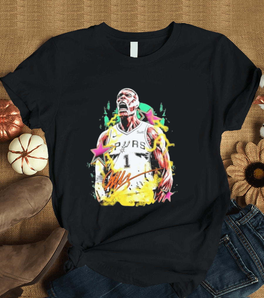 Victor Wembanyama San Antonio Spurs Attack On Titan Colossal Titan Spurs 1 Self Signature T-Shirt