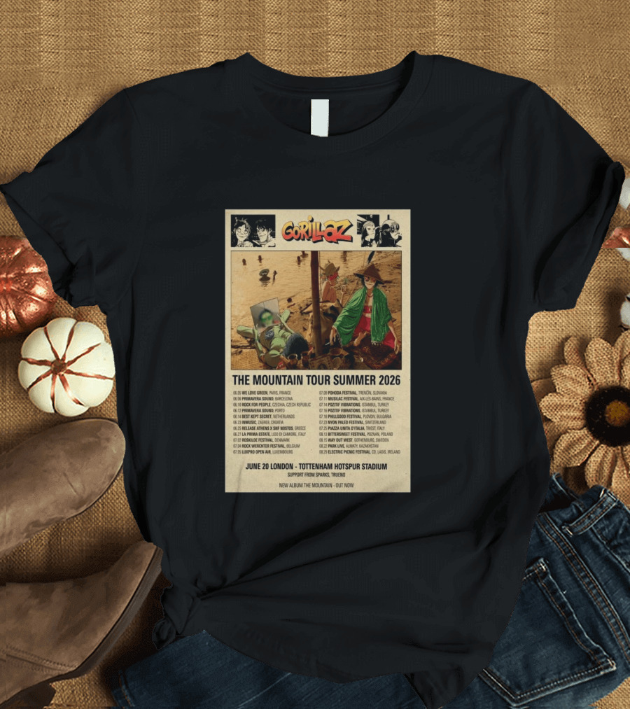 Gorillaz We Love Green Paris June 05 2026 The Mountain Tour T-Shirt