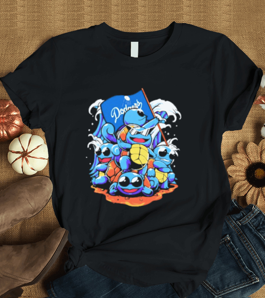 Squirtle Squad Dodgers Blue Flag Los Angeles Pokémon Collaboration T-Shirt