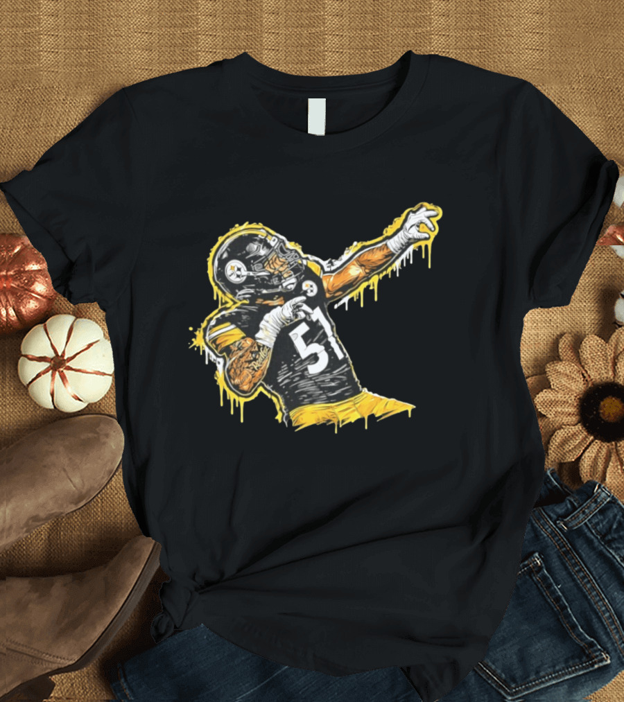 Nick Herbig 51 Pittsburgh Steelers Celebratory Pose Football Player Drawing T-Shirt