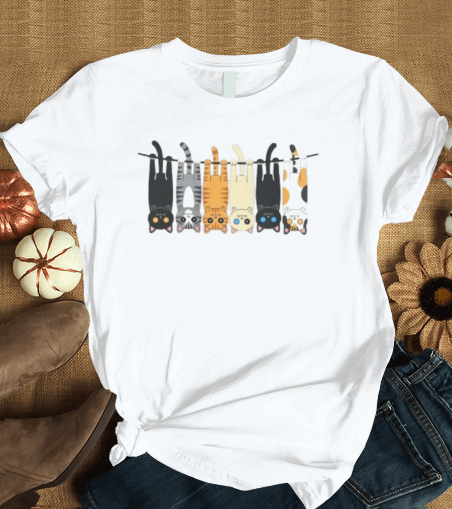Hanging Cats On Clothesline For Cat Lover Enthusiasts T-Shirt