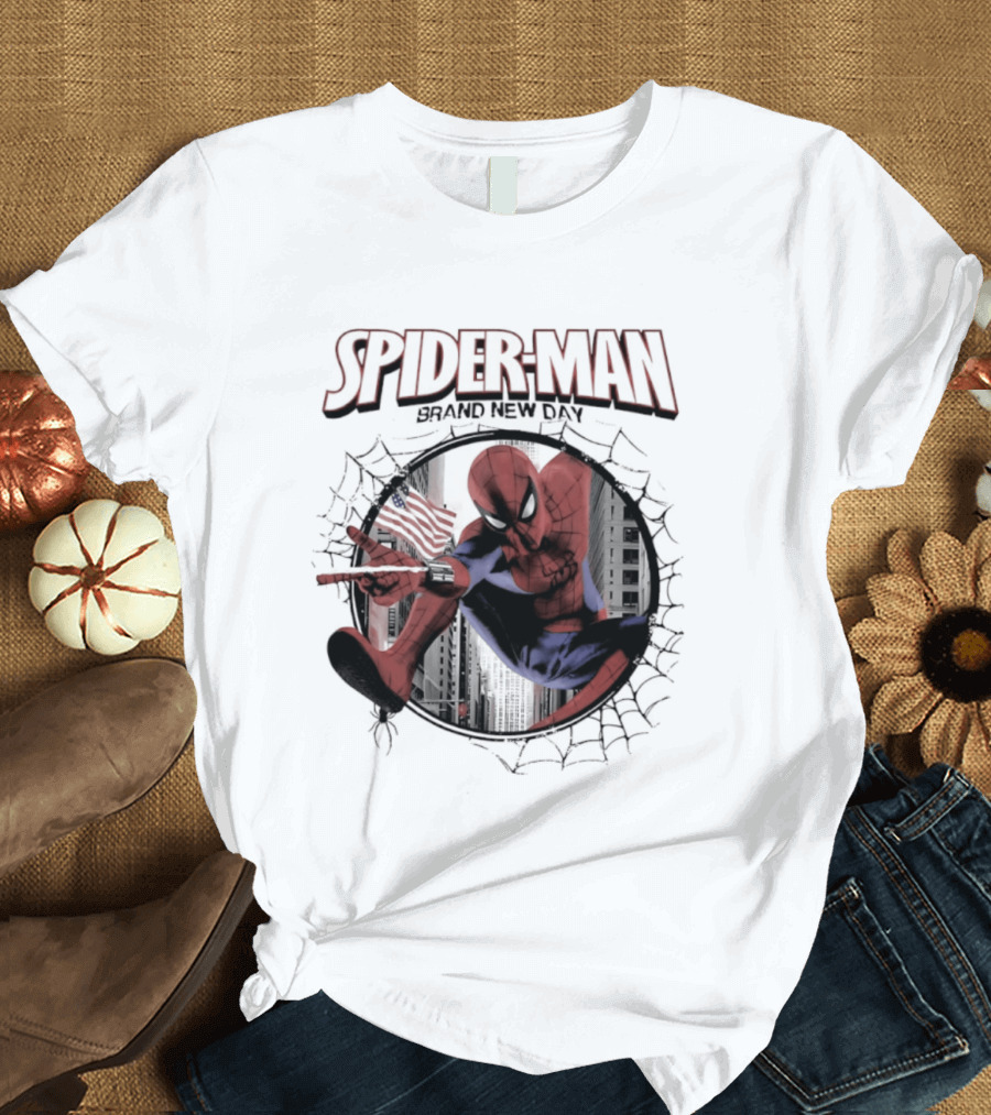 Spider Man Brand New Day Marvel Peter Parker Swinging Action T-Shirt