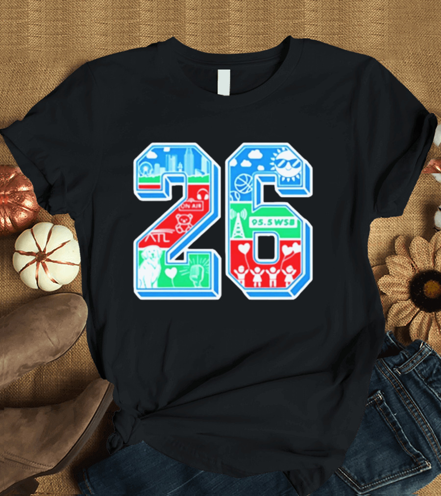 26th Annual WSB Care A Thon 95.5 WSB ATL Skyline Basketball Teddy Bear Radio Sun T-Shirt
