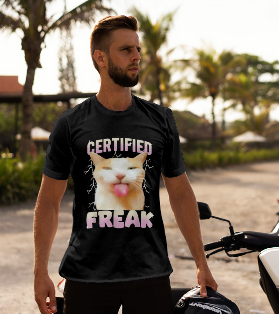 Certified Freak Cat Meme Humor Cursed Cats Eat Cement T-Shirt