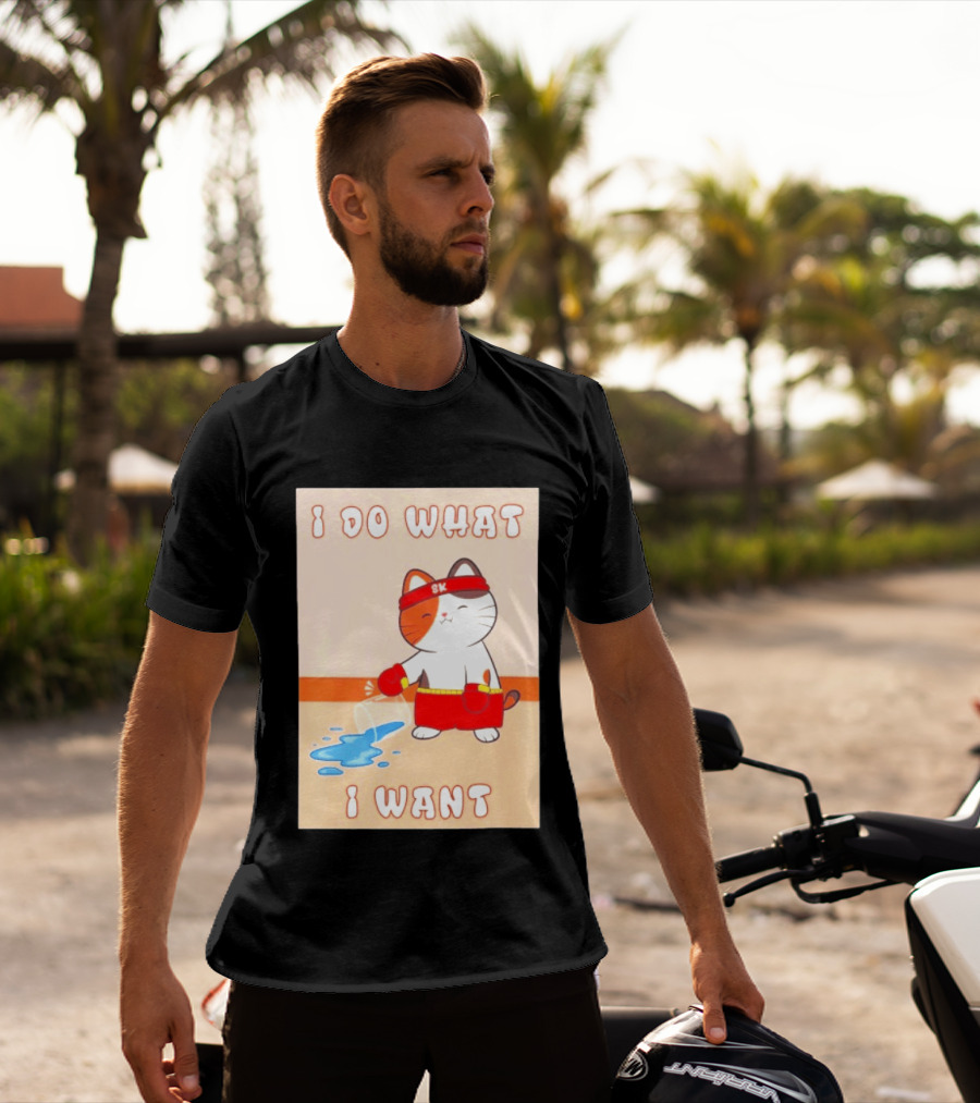 I Do What I Want Boxing Cat Spilled Water Red Gloves T-Shirt