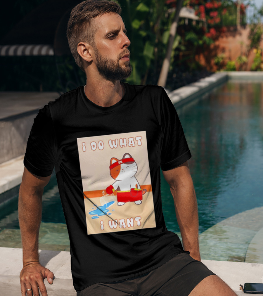 I Do What I Want Boxing Cat Spilled Water Red Gloves T-Shirt