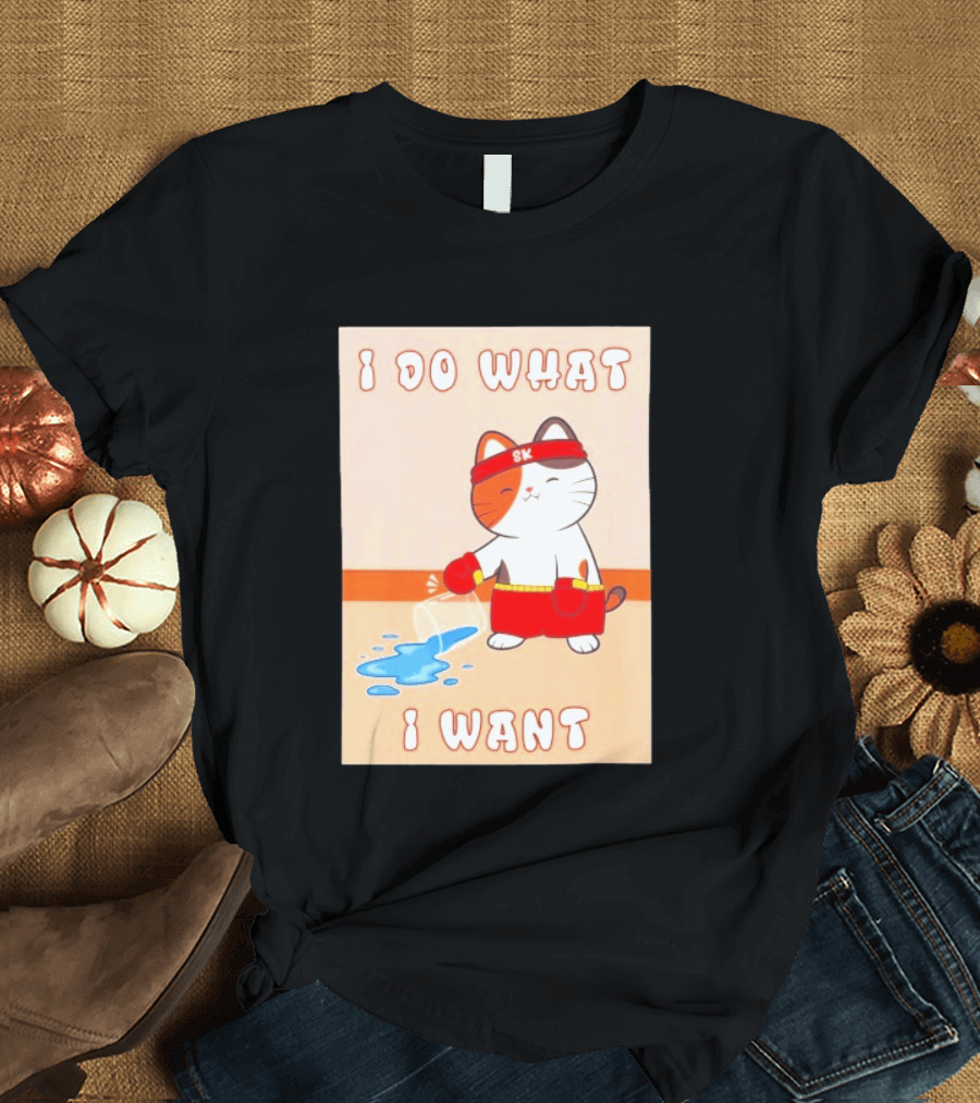 I Do What I Want Boxing Cat Spilled Water Red Gloves T-Shirt