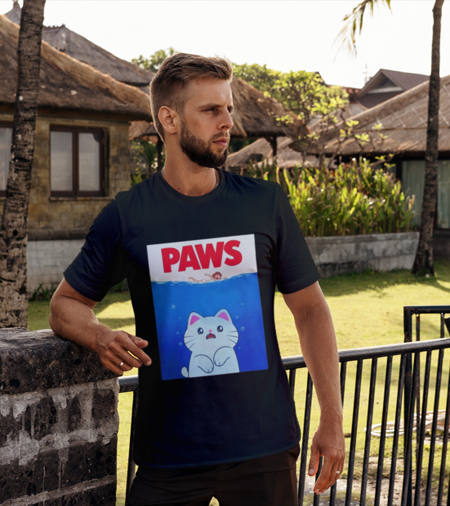 Paws Cat Parody Movie Jaws T-Shirt