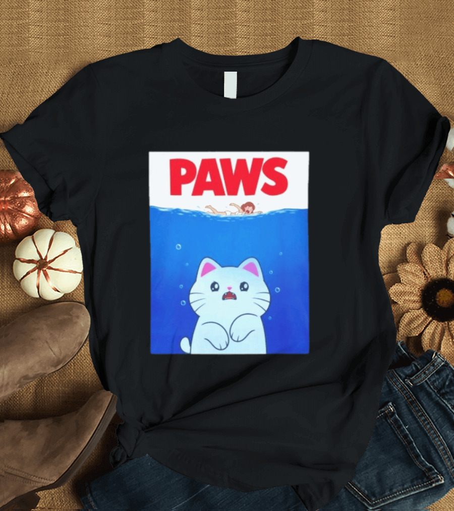 Paws Cat Parody Movie Jaws T-Shirt