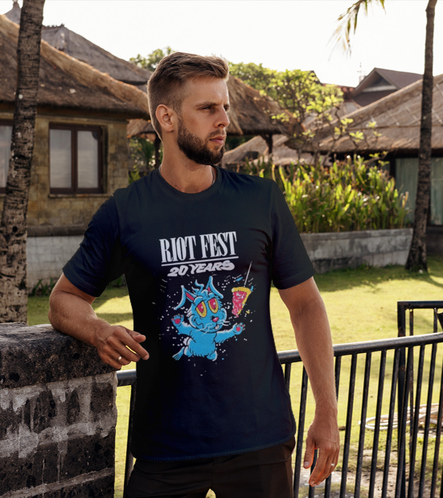 RIOT FEST 20 Years Blue Bunny And Pizza Slice Celebration T-Shirt