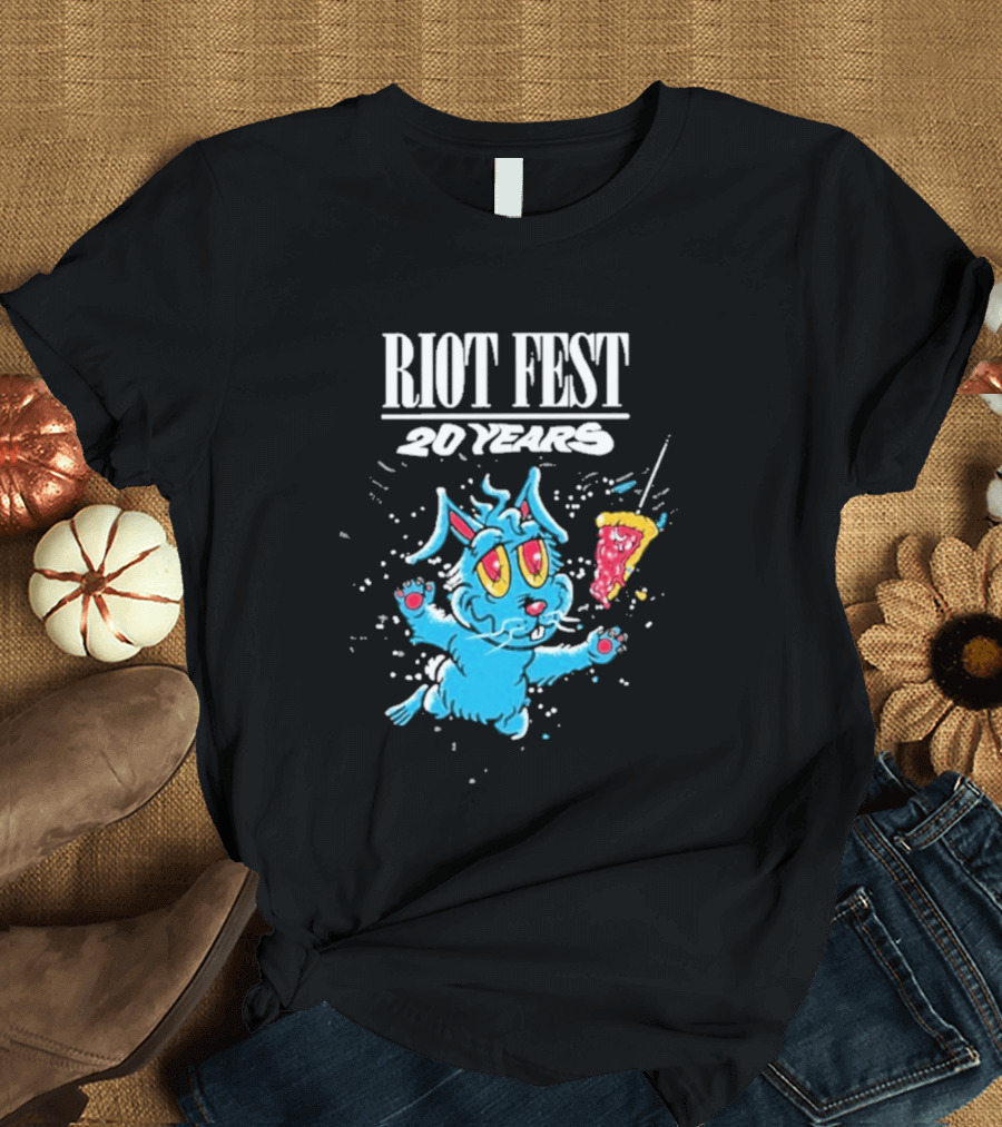 RIOT FEST 20 Years Blue Bunny And Pizza Slice Celebration T-Shirt