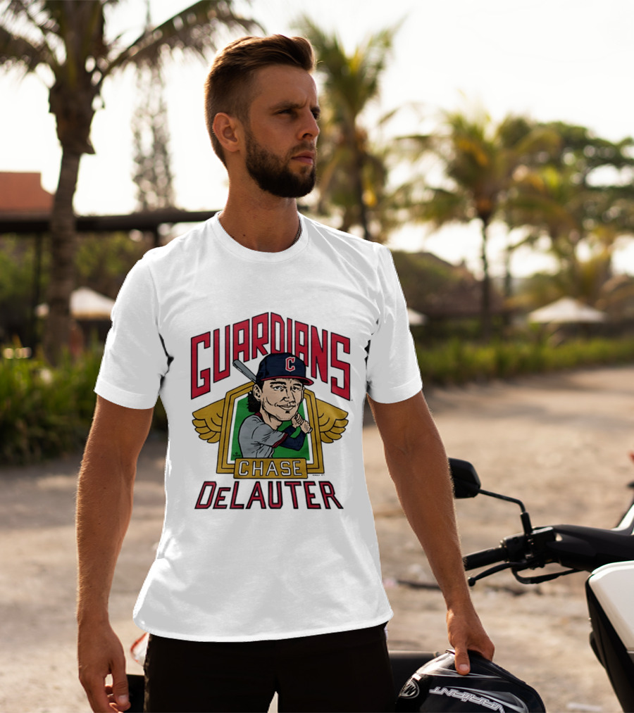 Guardians Chase DeLauter Baseball Caricature T-Shirt