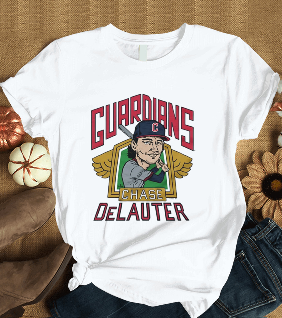 Guardians Chase DeLauter Baseball Caricature T-Shirt