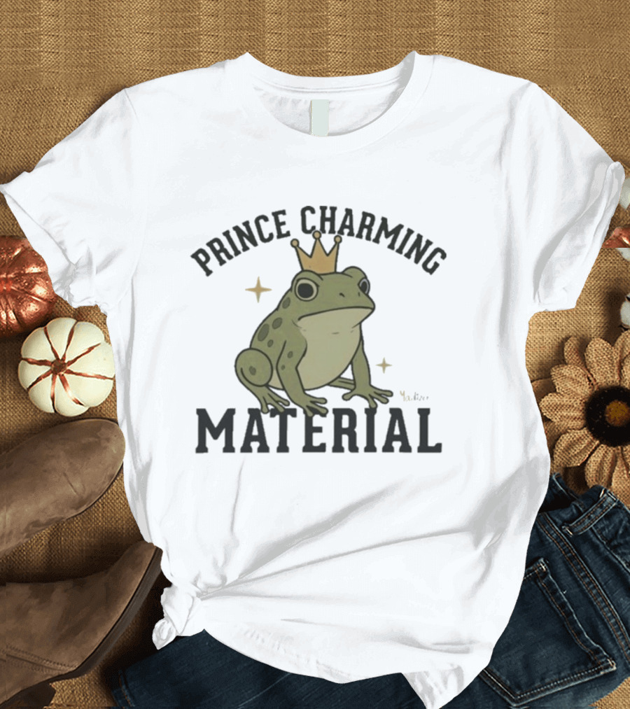 Prince Charming Material Frog With Crown And Stars T-Shirt