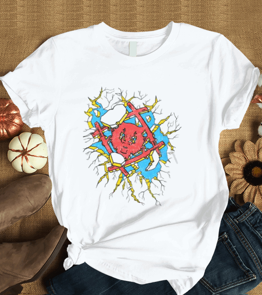 Hollowsquad La Store Hs Smash Fractured Red Face And Abstract Blue Yellow T-Shirt