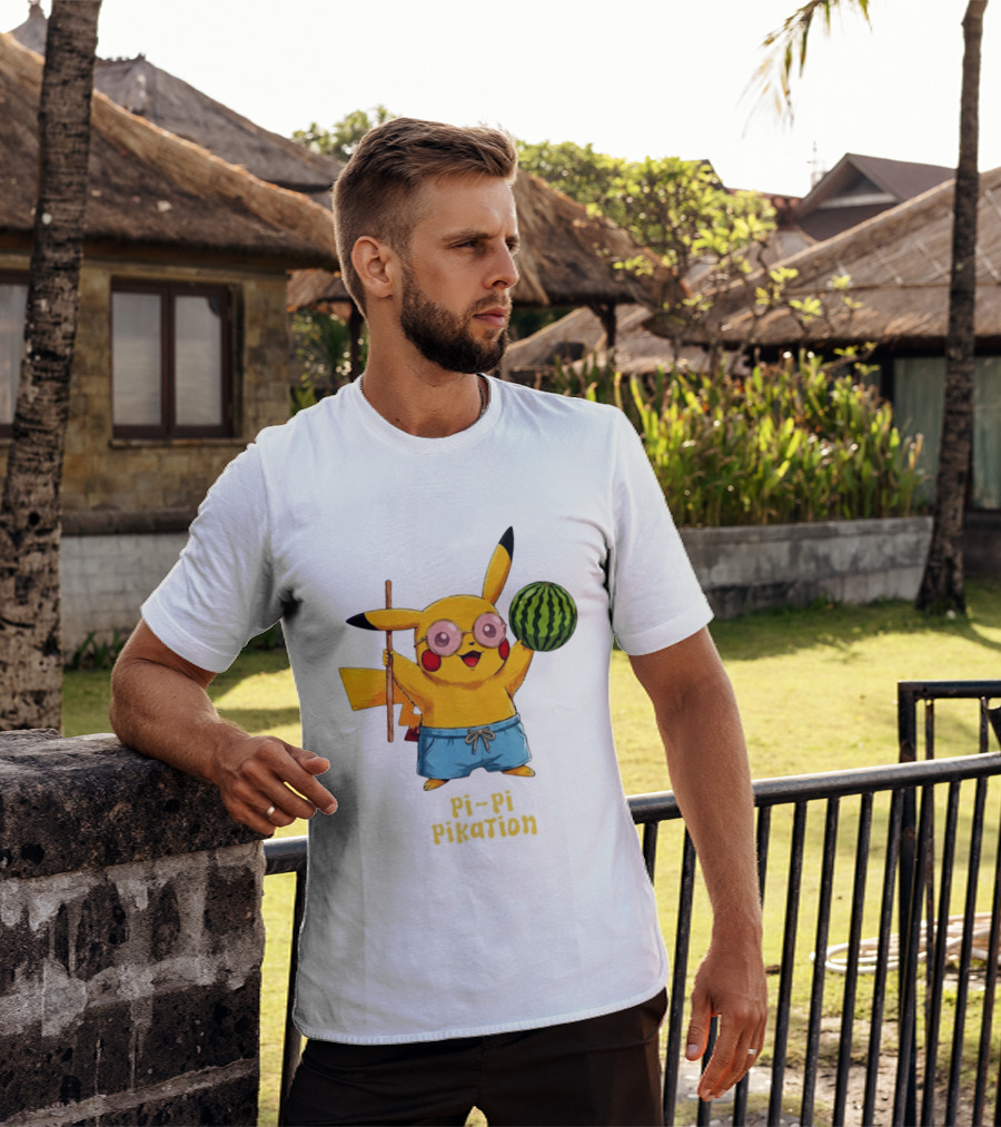 Pikachu Watermelon Summer Pi Pi Pikation Cute Sunglasses Beach T-Shirt