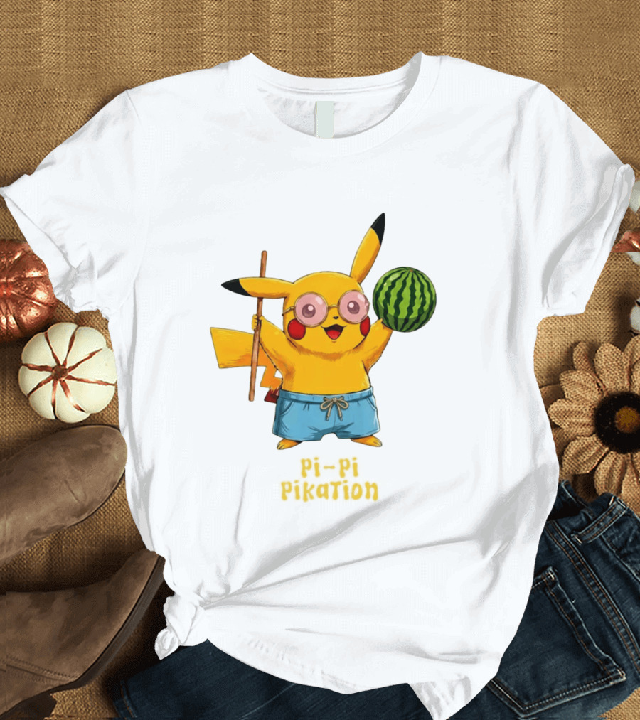 Pikachu Watermelon Summer Pi Pi Pikation Cute Sunglasses Beach T-Shirt
