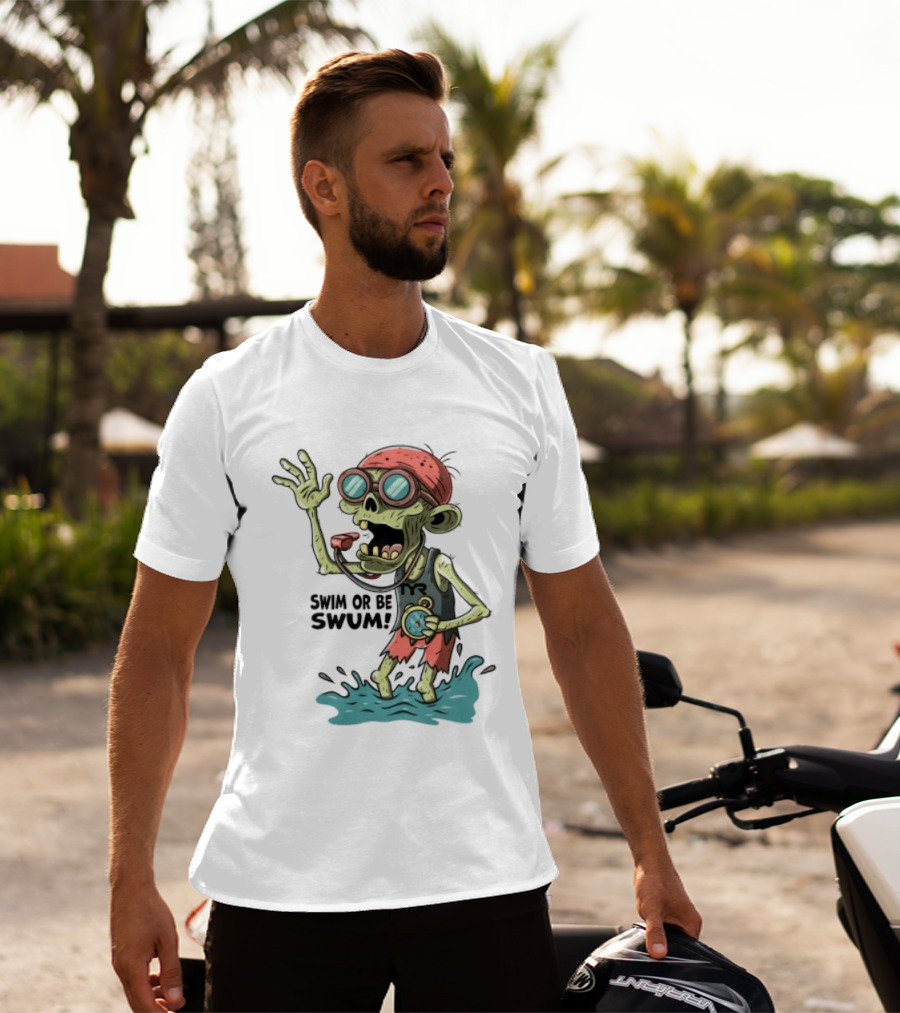 Swim Or Be Swum Zombie Lifeguard With Stop And Whistle T-Shirt