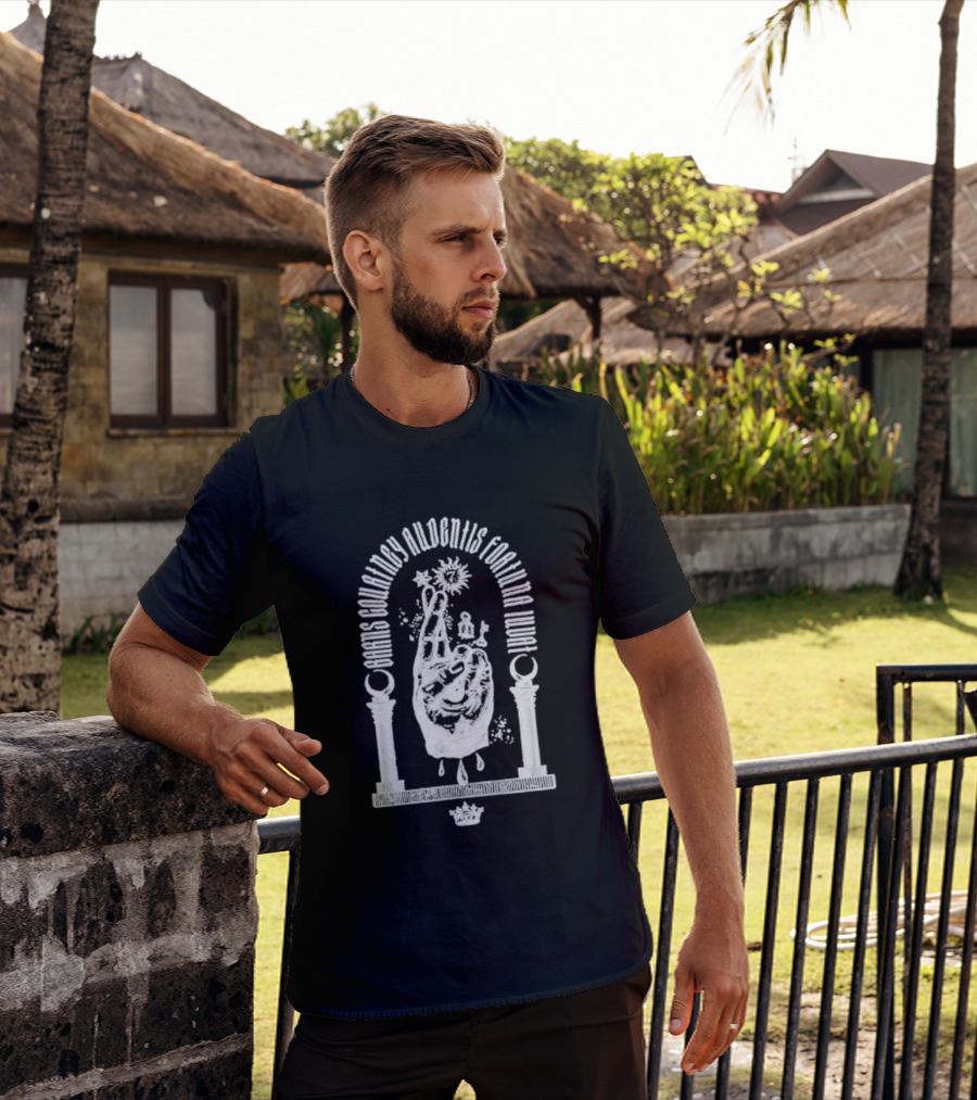 Barns Courtney Audentis Fortuna Iuvat Hand Symbol With Columns T-Shirt