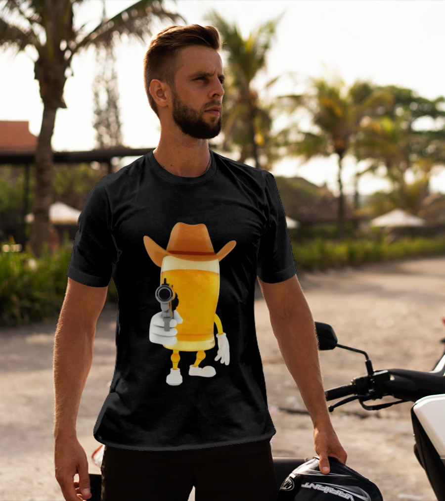 Cowboy Beer Glass With Gun Meme T-Shirt