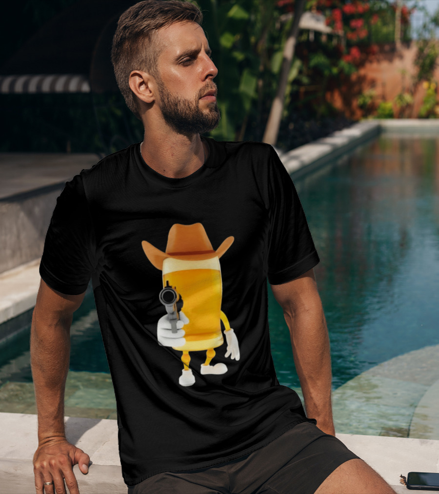 Cowboy Beer Glass With Gun Meme T-Shirt