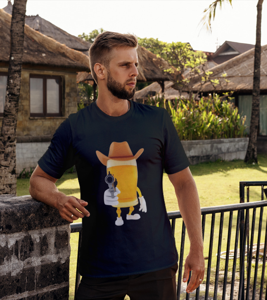 Cowboy Beer Glass With Gun Meme T-Shirt