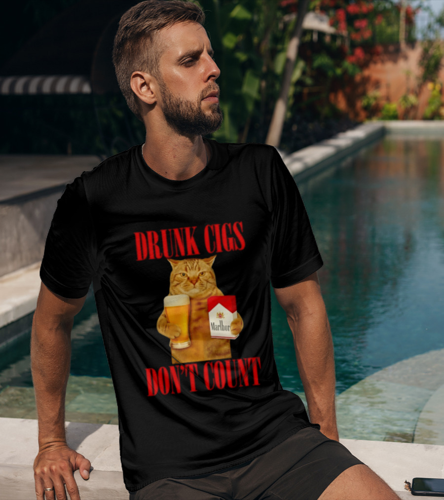 Drunk Cigs Don't Count Cat With Beer And Cigarette Pack T-Shirt