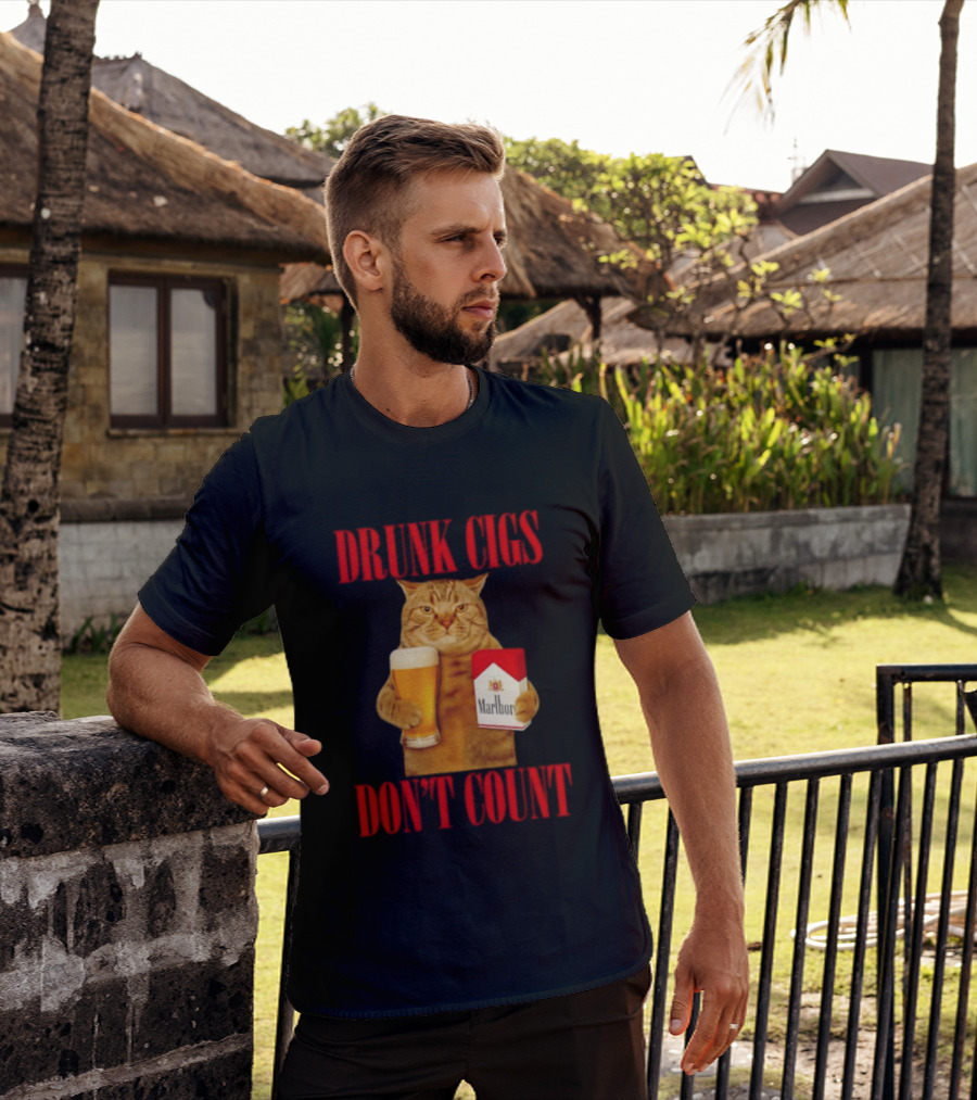 Drunk Cigs Don't Count Cat With Beer And Cigarette Pack T-Shirt