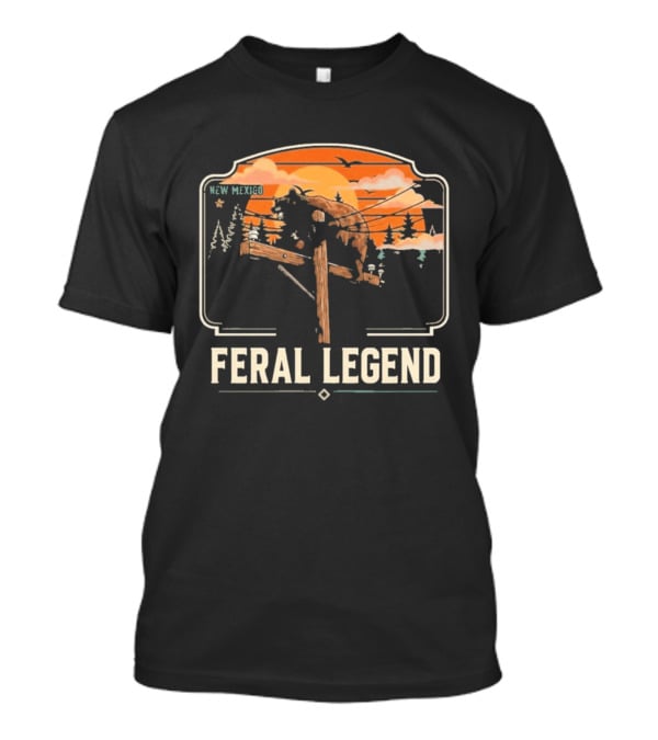 Feral Legend New Mexico Bear Climbs Light Pole Sunset Scene T-Shirt
