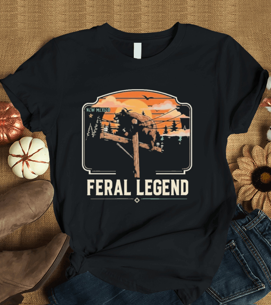 Feral Legend New Mexico Bear Climbs Light Pole Sunset Scene T-Shirt