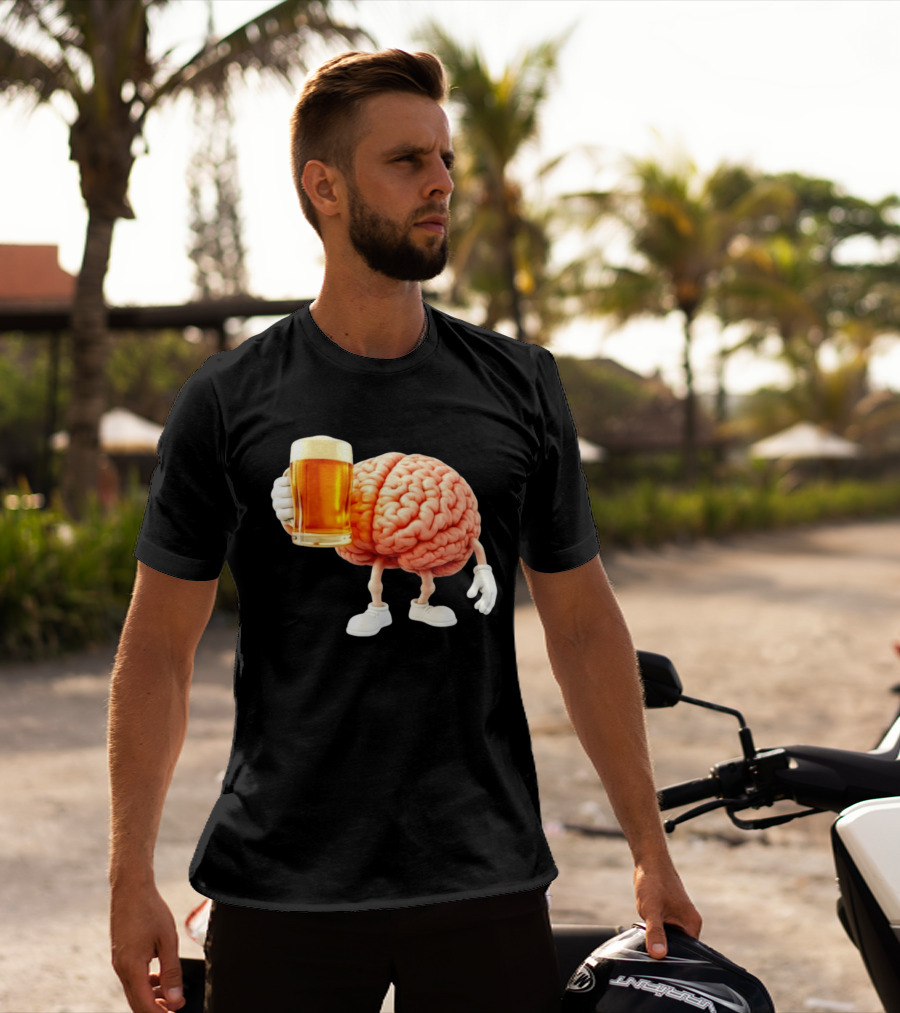 Brain Holding A Beer Drinking Anatomy Fun Humor T-Shirt