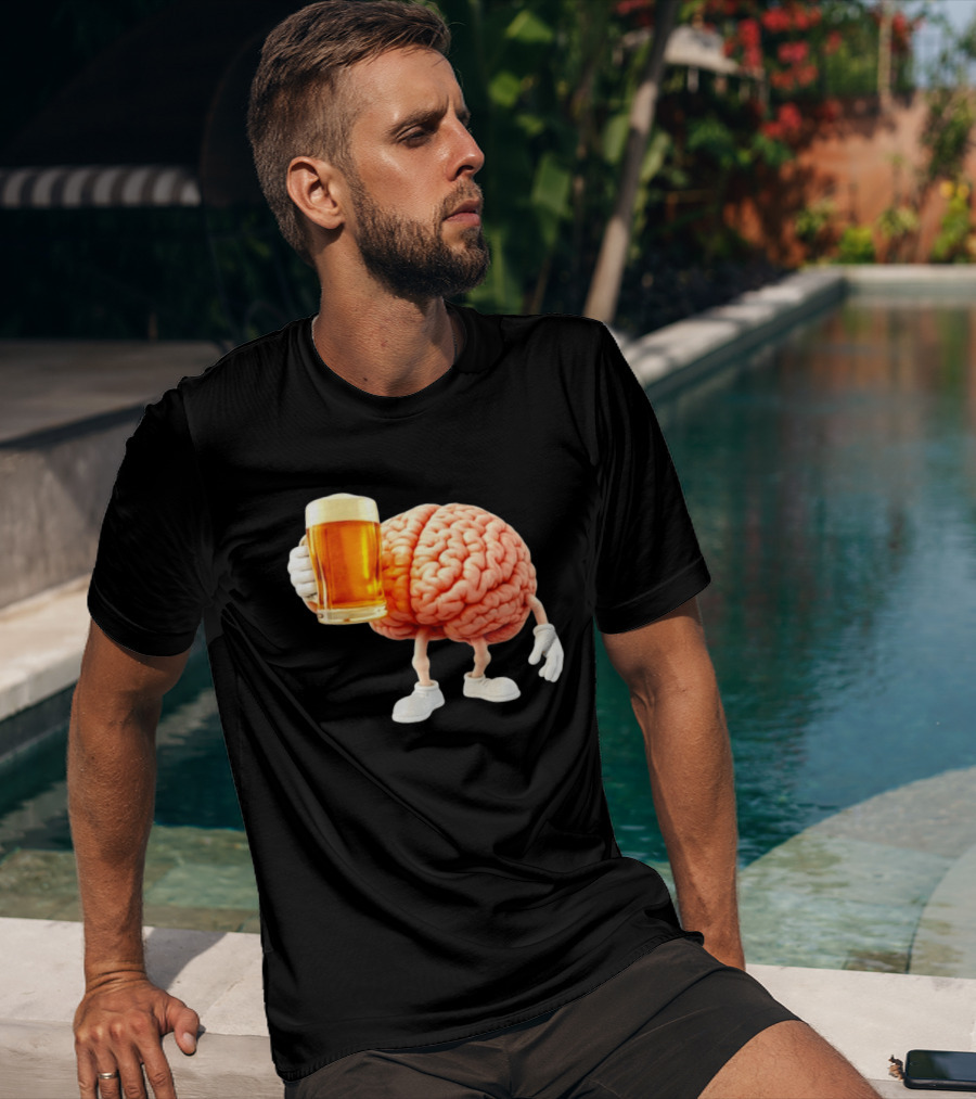 Brain Holding A Beer Drinking Anatomy Fun Humor T-Shirt