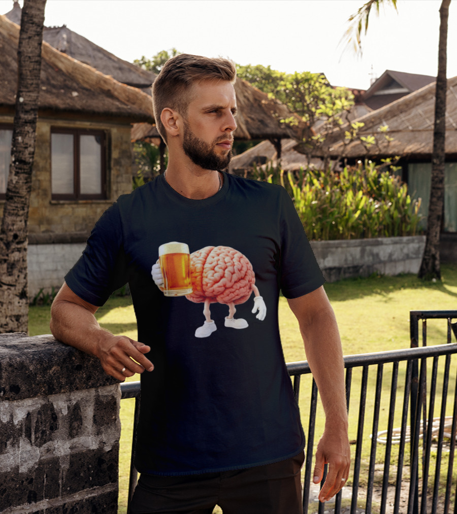 Brain Holding A Beer Drinking Anatomy Fun Humor T-Shirt