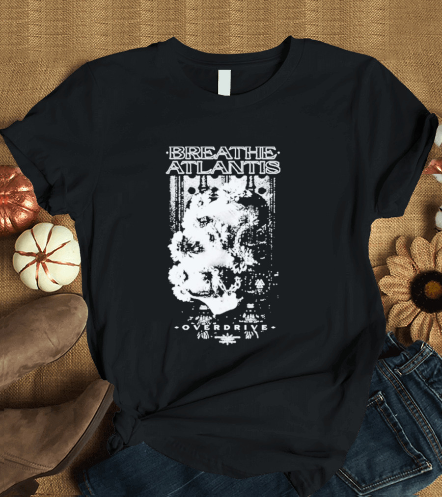 Breathe Atlantis Overdrive White Text And Skull T-Shirt