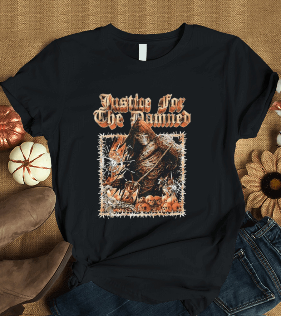 Justice For The Damned Grim Reaper Scorpion Skeleton Skulls T-Shirt