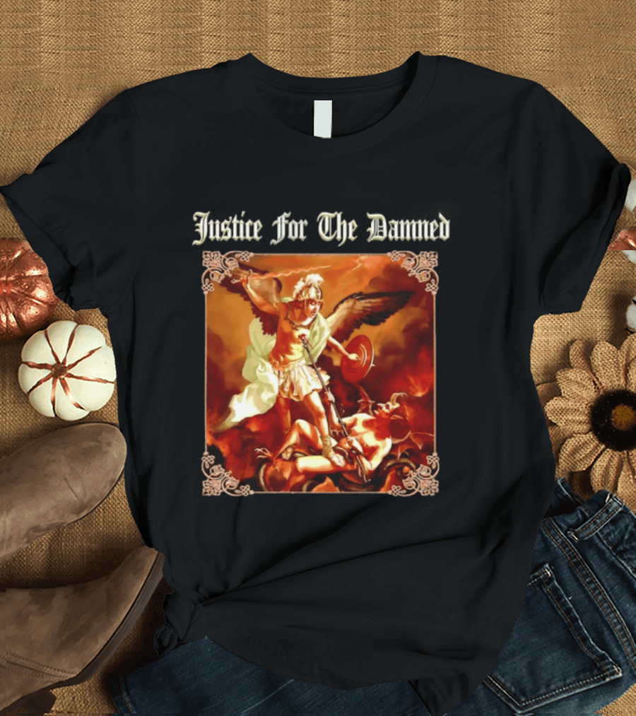 Justice For The Damned Metalcore Hardcore Knight And Fallen Angel Battle T-Shirt
