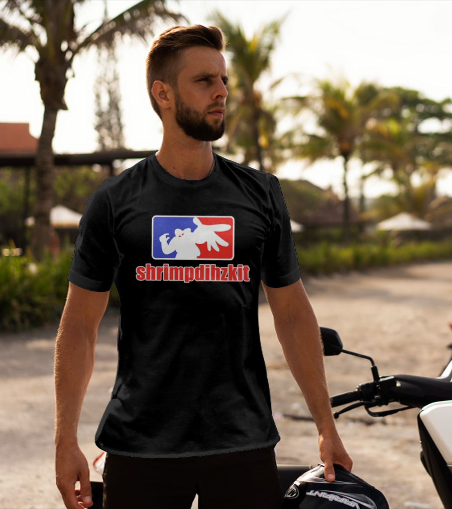 Shrimpdihzkit NBA Style Branding Parody Red White Blue T-Shirt