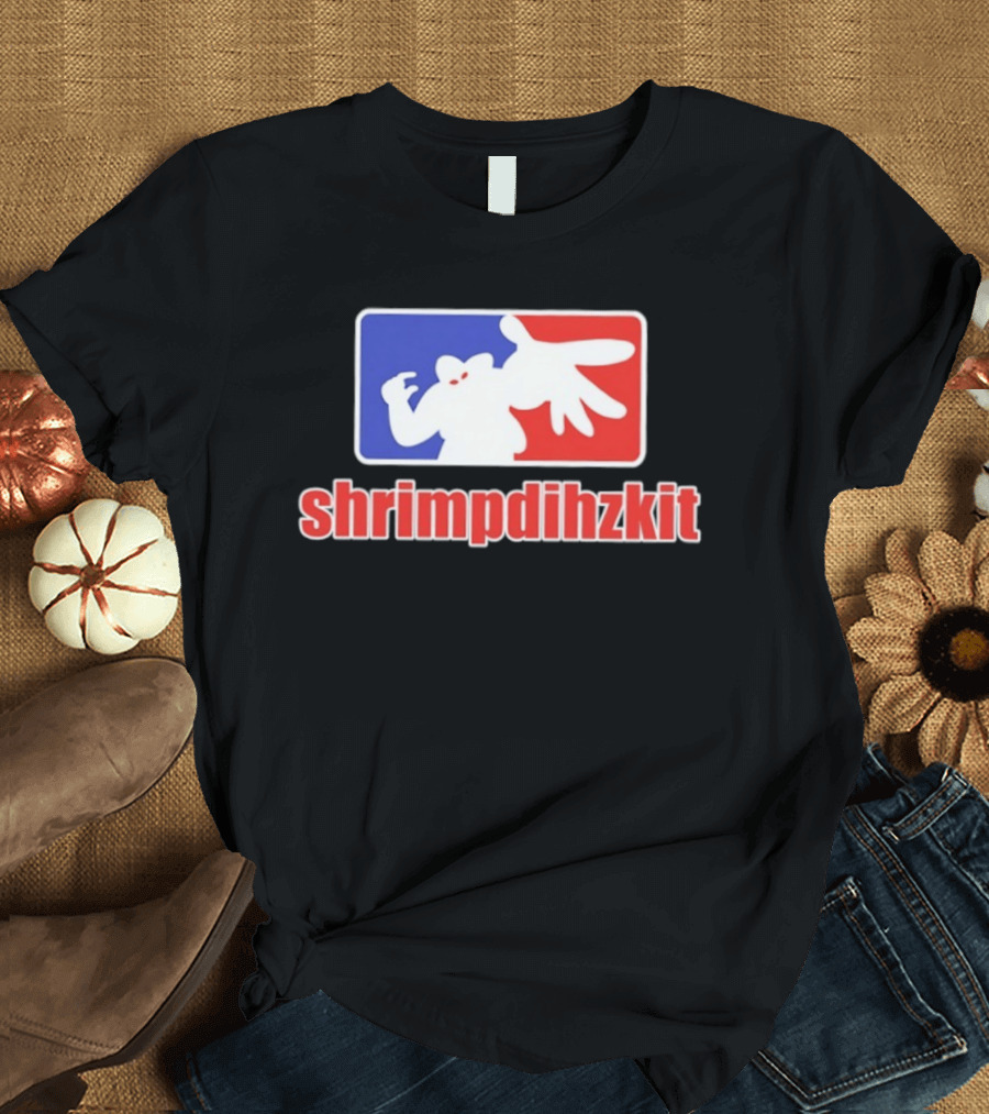 Shrimpdihzkit NBA Style Branding Parody Red White Blue T-Shirt