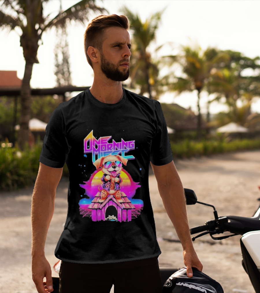 One Morning Left Puppy Doghouse 80s Retro Sunglasses Sunset Vibe T-Shirt