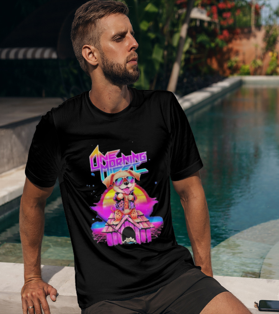 One Morning Left Puppy Doghouse 80s Retro Sunglasses Sunset Vibe T-Shirt