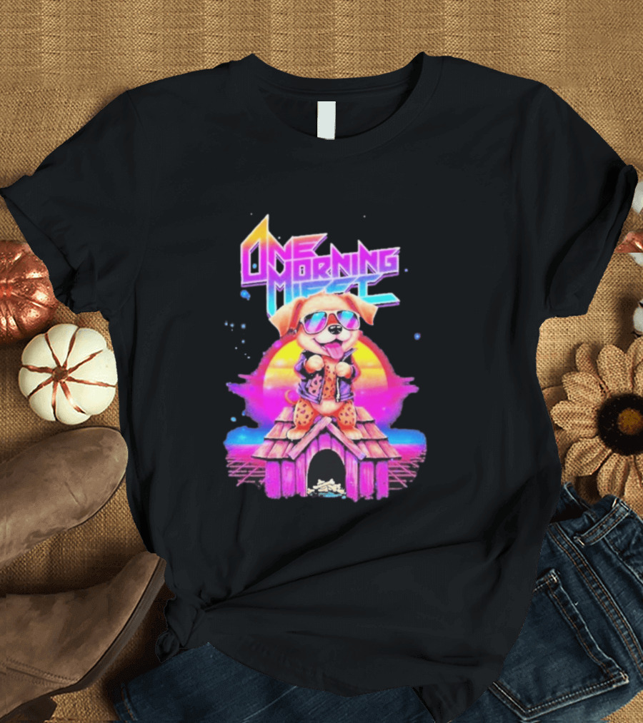 One Morning Left Puppy Doghouse 80s Retro Sunglasses Sunset Vibe T-Shirt