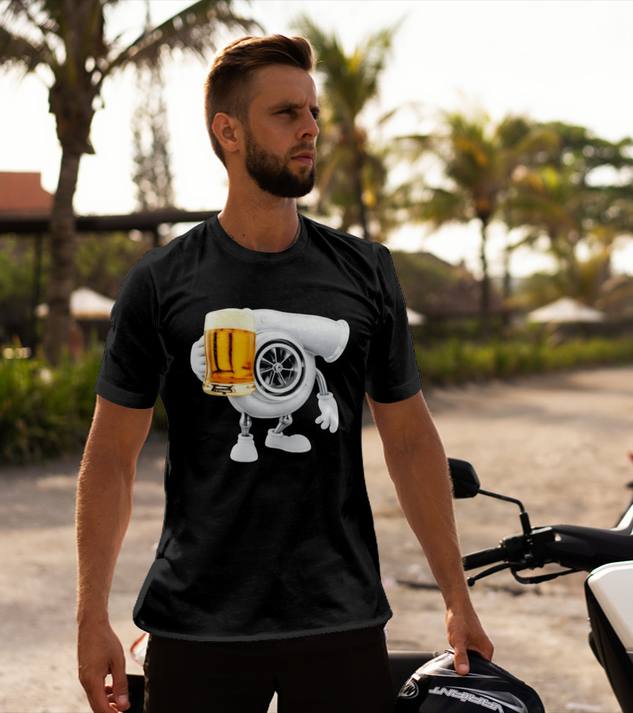 Turbo Beer Turbocharger Car Enthusiast Character With Beer T-Shirt