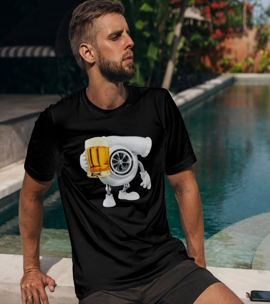 Turbo Beer Turbocharger Car Enthusiast Character With Beer T-Shirt