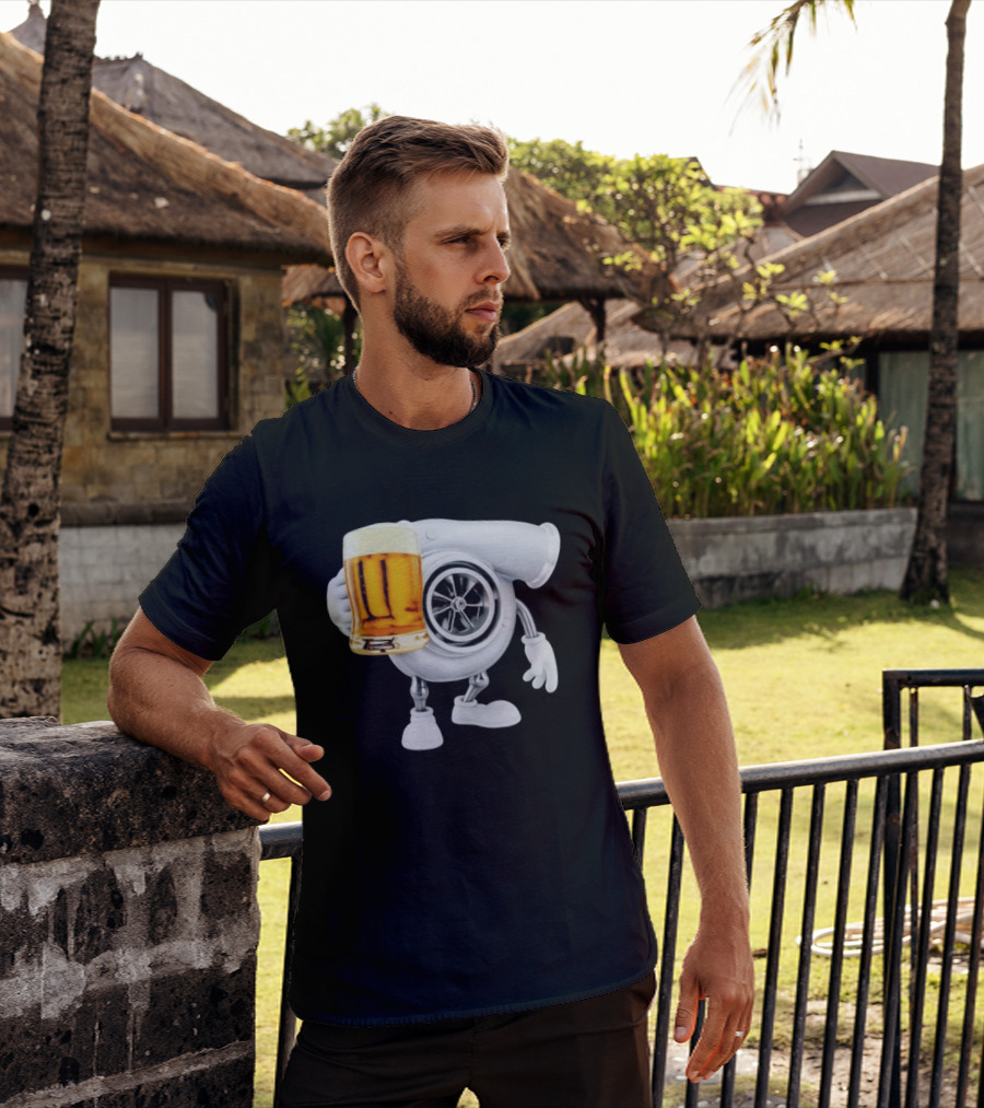 Turbo Beer Turbocharger Car Enthusiast Character With Beer T-Shirt