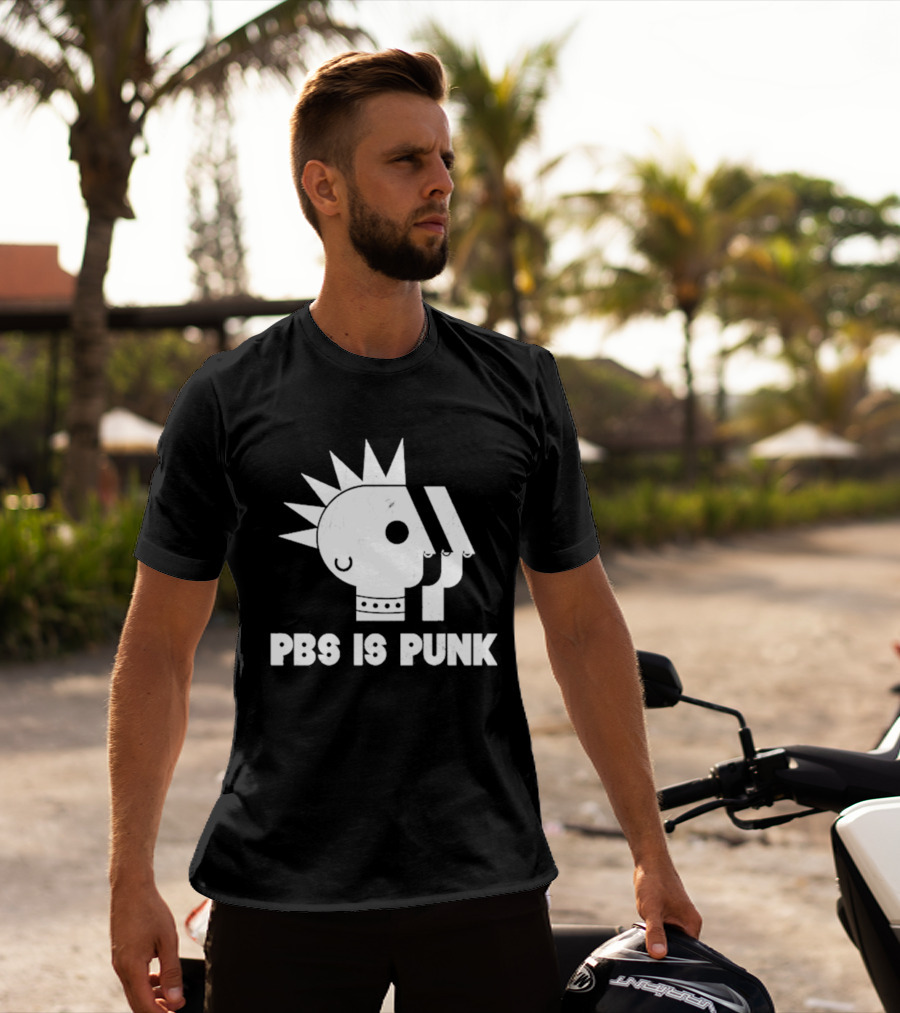 PBS Is Punk Distressed Style Mohawk Head Everyday Wear T-Shirt