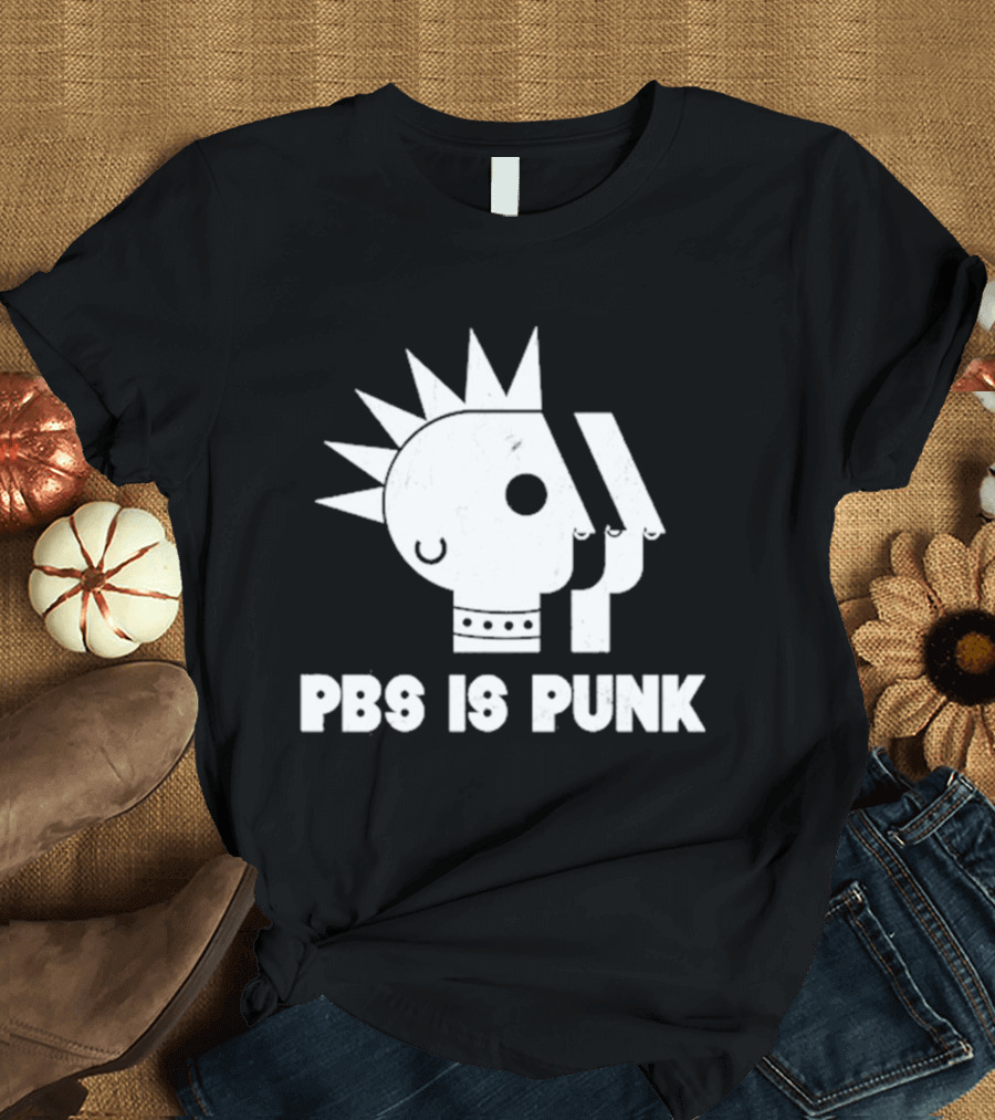 PBS Is Punk Distressed Style Mohawk Head Everyday Wear T-Shirt