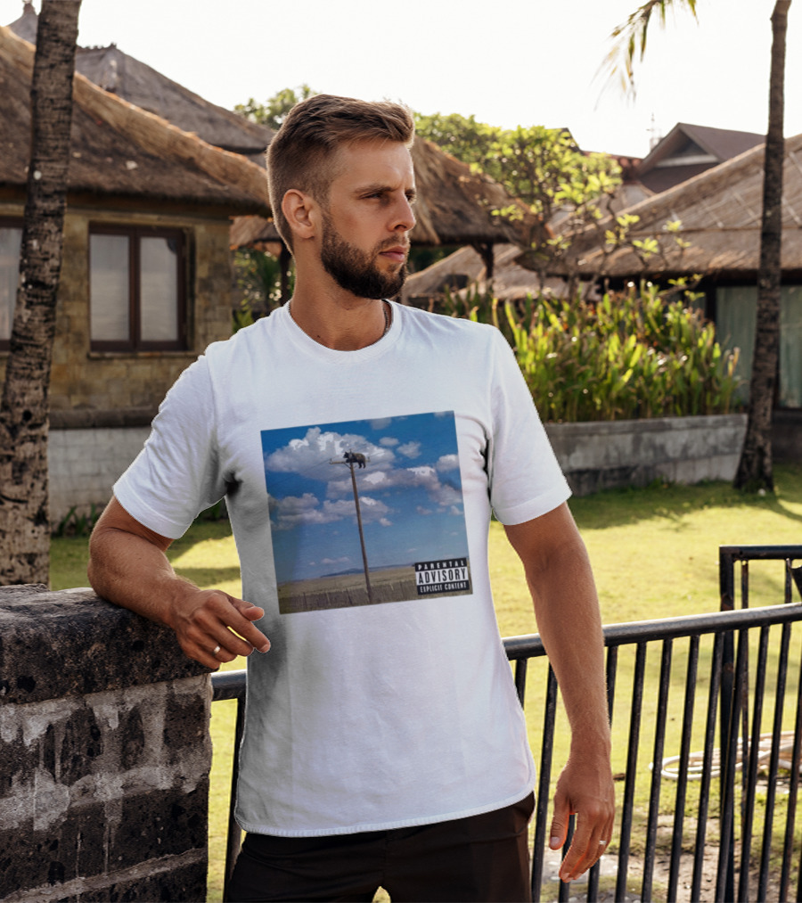 Bear On Top Of The Light Pole Parental Advisory Explicit Content Clouds Sky T-Shirt
