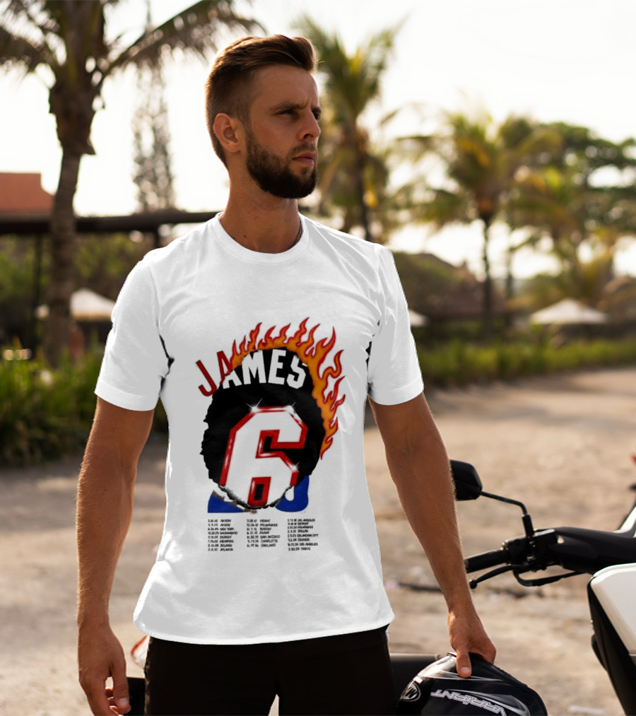 James 6 Flame Basketball Legend Bold Number Rugged T-Shirt