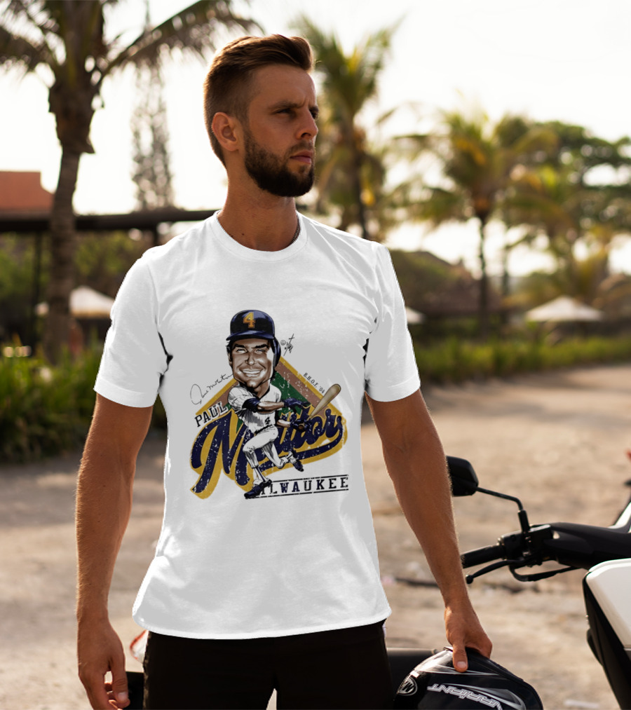 Paul Molitor Milwaukee Brewers Number 4 Bruce Stark Caricature HOF T-Shirt
