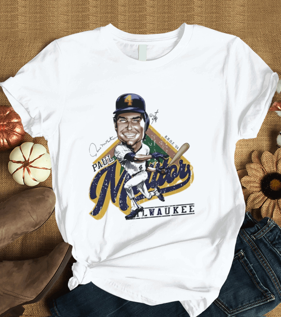 Paul Molitor Milwaukee Brewers Number 4 Bruce Stark Caricature HOF T-Shirt
